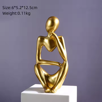 Décoration d'Intérieur en Résine, Sculptures Abstraites Art Déco, Statuette de Penseur Doré pour Bureau et Maison