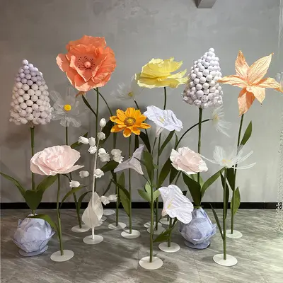 V45 fornecedor de casamento flores artificiais tamanho grande, papel gigante flores e plantas flores decorativas para festa de casamento