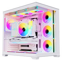 SNOWMAN Nouveau Boîtier PC Gaming ATX Cube en Verre avec Double Panneau en Verre Trempé, Boîtier d'Ordinateur RGB avec Ventilateur Refroidisseur