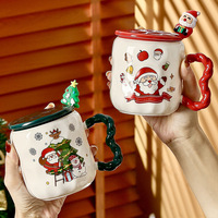Cadeau de Noël créatif classique dessin animé père noël tasse en céramique avec cuillère pour cadeaux commerce extérieur Souvenir