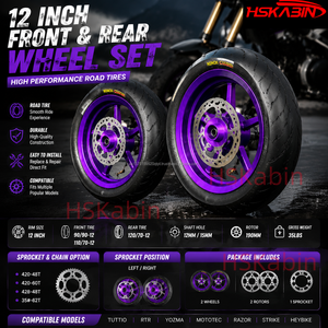 Nuevo Juego de Ruedas para Motocicleta Supermoto HSKabin de 12 Pulgadas, Color Morado, Delantera 90/90-12 110/70-12, Trasera 120/70-12, Sin Cámara - Product Image 2