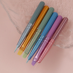 6 Pcs Mini UV Gel Nail Art Liner Brush <b>Set</b> Slant Round Flat Colorful Handle <b>Crimped</b> Ferrule Manicure Decoration Nail Brushes - Product Image 3