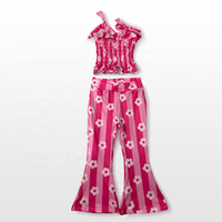 Ensemble rétro hippie pour filles DH ODM en bambou, comprenant un débardeur smocké et un pantalon évasé rayé, tenue de boutique pour le marché américain