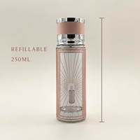 Flacon de parfum vide personnalisé en gros, 250 ml, noir mat, motif géométrique en relief, flacon atomiseur rechargeable avec capuchon métallique