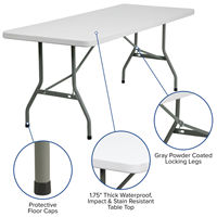 Vente de gros Tables et chaises durables en plastique pour pique-nique en plein air Table de buffet pliante en plastique HDPE robuste de 6 pieds 180cm