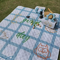 Tapis de pique-nique pliable ultrasonique personnalisé en tissu Oxford vert, imperméable, toutes saisons, léger, pour l'été, la pelouse et le parc