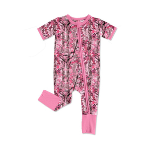 Combinaison courte à manches courtes pour bébé, enfant, garçon, rose vif, imprimé feuilles, vente en gros, SR4212 - Product Image 1
