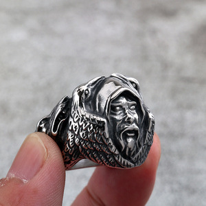 Yunnique – bague tête de loup Viking Odin Raven, en acier inoxydable, bijoux unisexes à la mode, cadeau - Product Image 4
