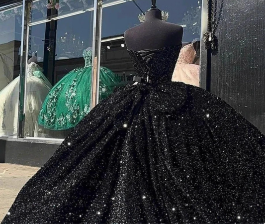 black and silver 15 dresses MORILEE #60171 Black All over Sequin Corset Quinceaera Dress