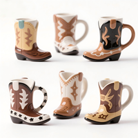 Vintage Cowboy Boot Mug - 12oz 3D tasse à café en céramique avec Texture en similicuir et plaque signalétique personnalisée