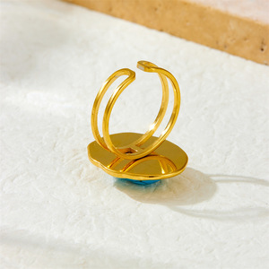 Fashion Retro Oval <b>Turquoise</b> <b>Ring</b> Stainless Steel Open Adjustable Unisex Party Jewelry - Product Image 3