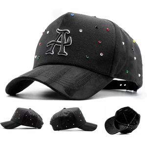 Mũ bóng chày 5 tấm vải lộn thêu 3D tùy chỉnh với <span class=keywords><strong>logo</strong></span> đính đá |   Nhà sản xuất mũ nam vành cong - Product Image 5