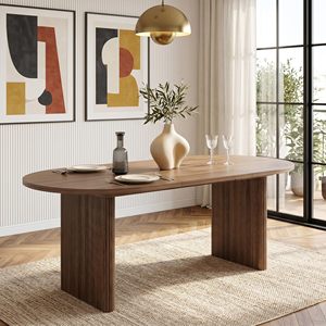 Table à manger ovale en bois SENYU au design moderne avec pieds cannelés, style mid-century, pour la salle à manger à domicile - Product Image 1