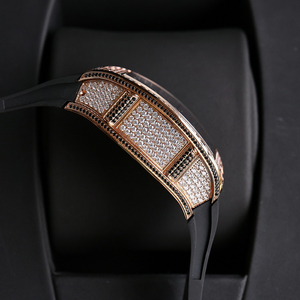 Montre mécanique de luxe 1701 de forme tonneau noire avec tourbillon, incrustée de diamants, plaquée or rose, en acier inoxydable, pour homme - Product Image 3