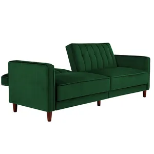สีเขียวกำมะหยี่วันเตียงโซฟาเตียงโซฟาที่มีเบาะผ้าขาพลาสติกไม้ราคาถูกโซฟา