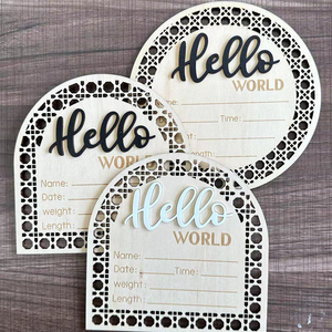 Hello World - Carte Milestone 3D <span class=keywords><strong>in</strong></span> <span class=keywords><strong>Legno</strong></span> per Neonati, Targhetta Rotonda con Lettere, Decorazione per Cameretta, Annuncio Nascita, Regalo per Baby Shower - Product Image 4