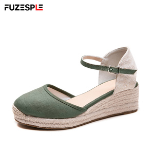 Sandali Donna Estivi Antiscivolo con <span class=keywords><strong>Zeppa</strong></span> e Cinturino alla Caviglia, Punta Chiusa, in Juta Intrecciata, con Plateau, Trendy - Product Image 5