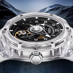 Montre automatique BG6003, boîtier transparent, montre-bracelet mécanique, bracelet en caoutchouc, cadran squelette, montres pour hommes - Product Image 2