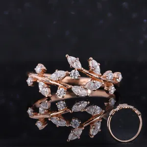 Stars gem Damen schmuck 9K <span class=keywords><strong>10K</strong></span> 14K <span class=keywords><strong>Gold</strong></span> Leaf Lab Grown Diamond Verlobung Eheringe - Product Image 1