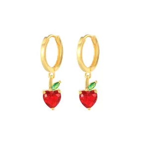 À la mode 925 Sterling Silver Zircon Coloré Fruits Raisin Pomme Fraise Cerise Coloré Charme Boucles D'oreilles Jolie Fille