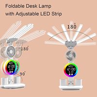 Lampu Meja LED Modern 6-in-1, Dapat Dilipat, Dilengkapi Kipas, Jam, Tanggal, Temperatur, Tempat Pena, 3 Warna Cahaya, Lampu Baca dengan Fitur Peredupan