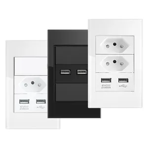 Brazilian standard socket with USB wall pulg tempered glass panel dual power socket with dual usb control