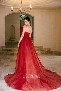 Jusere Abito da Sera Formale Unico Rosso Bordeaux in <span class=keywords><strong>Tulle</strong></span> e Raso <span class=keywords><strong>con</strong></span> Fiori 3D Fatti a Mano Abito da Sera <span class=keywords><strong>Lungo</strong></span> a Sirena - Product Image 6