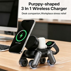 Produit <span class=keywords><strong>Tendance</strong></span> 2026 Cadeaux Numériques Chargeur Sans Fil Pliable Multifonctionnel 15W <span class=keywords><strong>3</strong></span>-en-1 avec Lumière Forme Chien Robot Magnétique D6 - Product Image 4