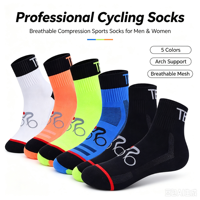 Chaussettes de cyclisme professionnelles en gros unisexe respirantes en maille avec soutien de la voûte plantaire et compression, chaussettes de sport personnalisables avec logo et motif OEM