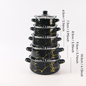 Juego de utensilios de cocina de cinco piezas de esmalte y laca engrosados - Olla para guisos con tapa de vidrio de <span class=keywords><strong>doble</strong></span> <span class=keywords><strong>bisagra</strong></span> y patrón de mármol, y tazón para sopa con tapa - Product Image 6