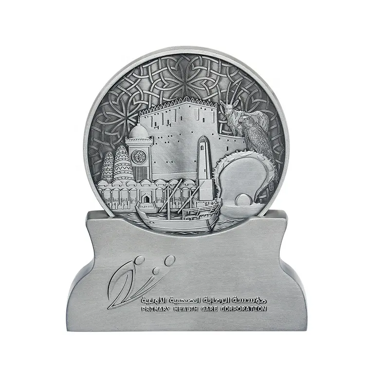 Customization multiple logo double sided 3D antique Qatar promotional gift commemorative souvenir token medallion coin plaque