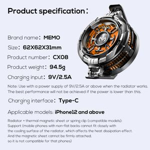 Ventilateur de refroidissement pour téléphone MEMO CX08 RGB Light, semi-conducteur, 15W, refroidissement mobile, ventilateur de refroidissement pour téléphone - Product Image 6
