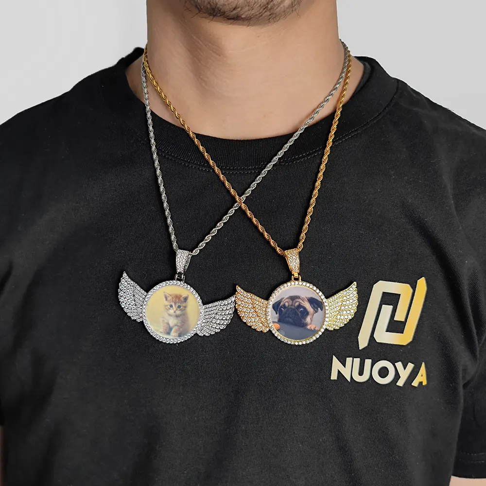 Индивидуальные персонализированные полная Алмазная 3A Циркон в стиле «хип-хоп» фото кулон ожерелье с «крыльями ангела» с подвеской с изображением