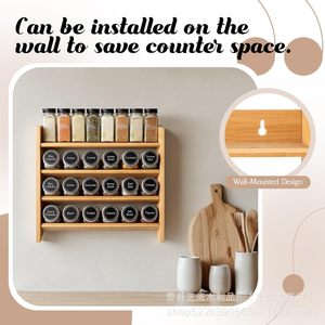 Wooden Multi Layer <b>Kitchen</b> Spice <b>Rack</b> 4 Layers Wall Mounted Large Capacity <b>Storage</b> For Spices And Seasonings - Product Image 3
