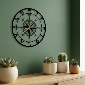 Horloge murale islamique minimaliste en métal, design boussole ronde, quartz analogique silencieux, horloge suspendue pour la décoration du salon - Product Image 6