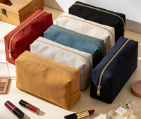 Pochette cosmétique en toile structurée personnalisée, étui de beauté haut de gamme avec fermeture éclair et doublure, OEM
