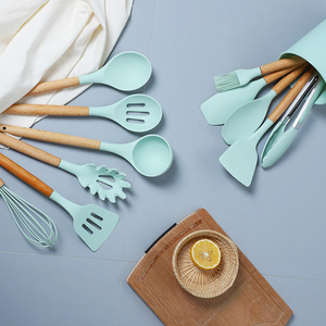 Hot Sale 11 Pcs +Barrel Food Grade Silicone Kitchen Accessories Tool Heat Resistance <b>Baking</b> Cookware Wooden Cooking Utensils <b>Set</b> - Product Image 4