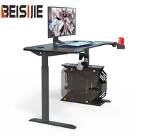 Bureau de jeu électrique réglable en hauteur, 720-1170 mm, moteur simple, 2 étages, plateau de 18 mm, charge de 60 kg, porte-gobelet en carbone