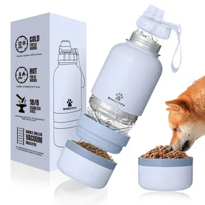 New Travel Dog Water Bottle 304 Stainless Steel Pet Dog Water Bottle Dog Bowl with Food Container, for human pet using
