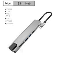Hub USB-C 8-en-1 en alliage d'aluminium, station d'accueil de données USB 3.0, adaptateur Type-C 87W pour ordinateur portable
