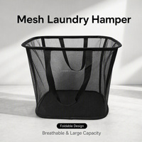 Panier à linge pliable en maille noire, organisateur de vêtements respirant, panier de rangement portable avec poignée en sangle