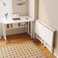 Table pliante en bois pour la maison, bureau d'ordinateur mobile pour chambre à coucher ; roulettes ultra-fines et silencieuses, idéale pour les petits appartements, les étudiants, YeZhuLin