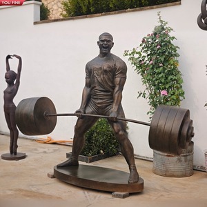 Sculpture YOUFINE grandeur nature de musculation en bronze avec haltères pour l'art public moderne et créatif - Product Image 5