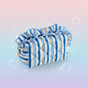 Sac de maquillage matelassé à volants rayé personnalisé, écologique, en gros, pour filles, portable, pour l'extérieur – Grande Vente - Product Image 6