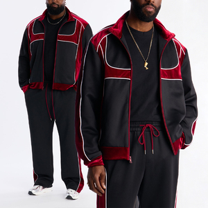 KingSen Wholesale Custom Polyester Velvet Patchwork <b>Track</b> <b>Jacket</b> <b>Men</b> Color Block Relaxed Fit Zip Up Sportswear Casual <b>Jacket</b> - Product Image 1