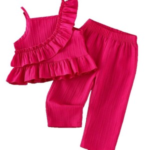 Nuovo Completo Estivo 2026 per Bambine, Stile Europeo e Americano, Due Pezzi Senza Maniche in Cotone e Seta, <span class=keywords><strong>Pantaloni</strong></span> Corti Tinta Unita - Product Image 2