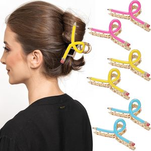Pinces à cheveux créatives en forme de crayon pour femmes, barrettes à nœud papillon pour queue de cheval mi-haute, usage quotidien, en métal de haute qualité - Product Image 1