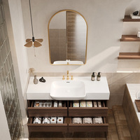 Coiffeuse moderne en bois personnalisée en usine Coiffeuse de salle de bain avec tiroirs ouverts Miroir intelligent pour la maison Hôtel Appartement