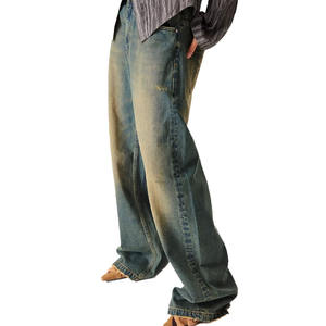 Jean en denim personnalisé pour homme, coupe large et ample, avec broderies, délavage usé, taille basse, style <span class=keywords><strong>Mercedes</strong></span> Cross - Product Image 4