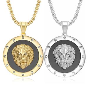 yunnique Hip Hop Lion Head Pendant Necklace Stainless Steel Gold <b>Silver</b> Plated Rhinestone Animal Zodiac Unisex Jewelry - Product Image 1